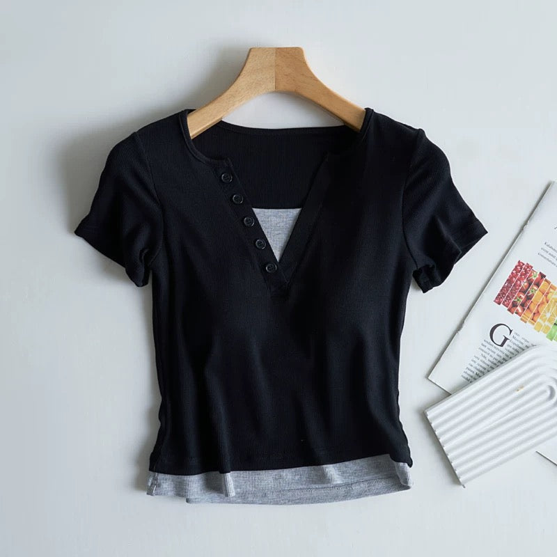 Ozark Buttoned Built-In Bra T-shirt